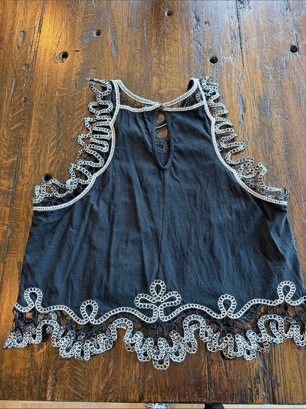Anthropologie Black Tank with White Crochet Trim - Picture 3 of 3
